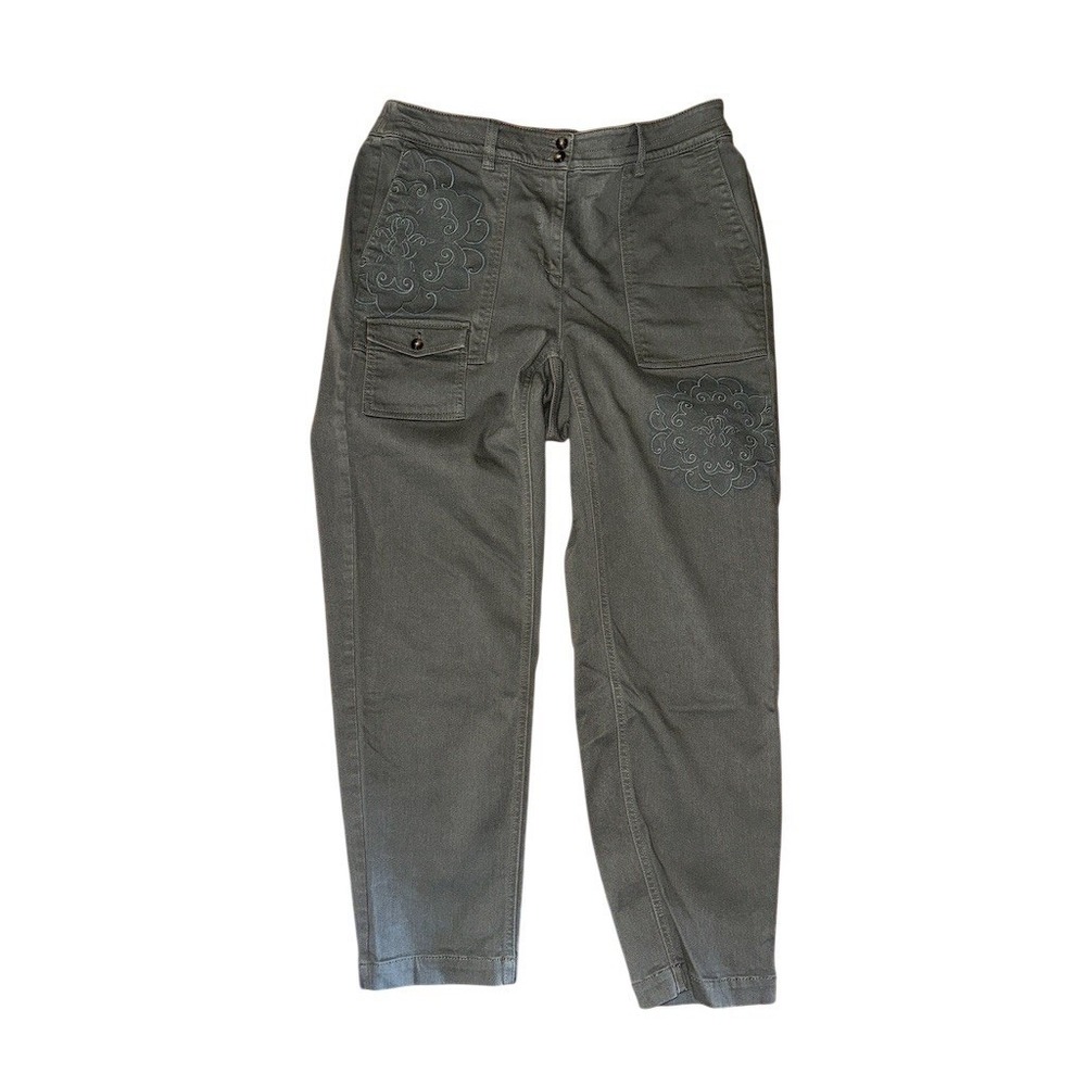 J. Jill Cargo Pants Women Plus Sz 18 Gray Floral Embroidery Stretch boho utility
